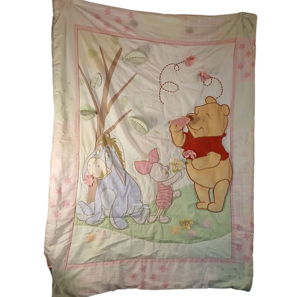 Vtg Crown Crafts Winnie The Pooh Embroidered Comforter Crib Quilt 40